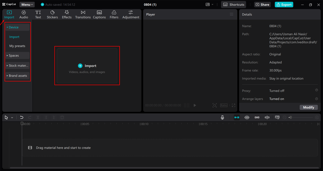 Importing media files into the CapCut desktop video editor