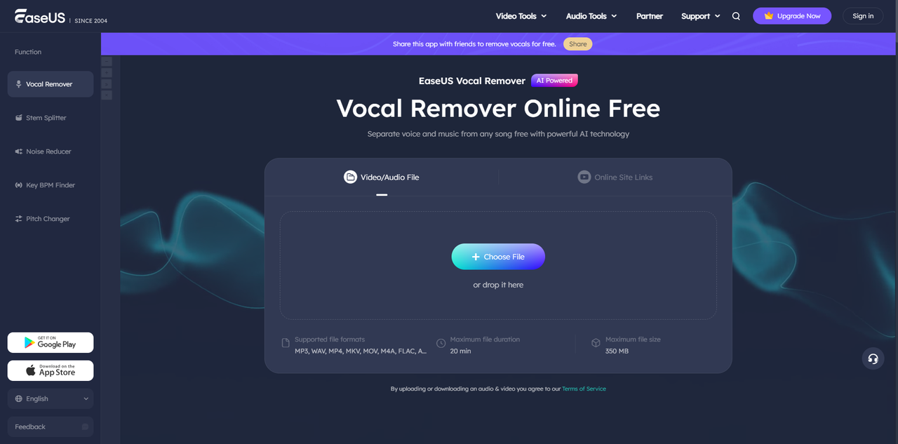 Interface of EaseUS - the easiest way to remove singer's voice from the song