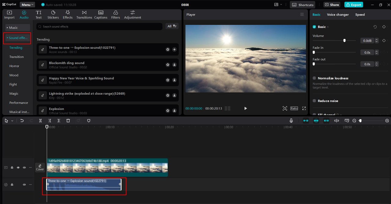 CapCut desktop video editor provides professional and free sound effects library