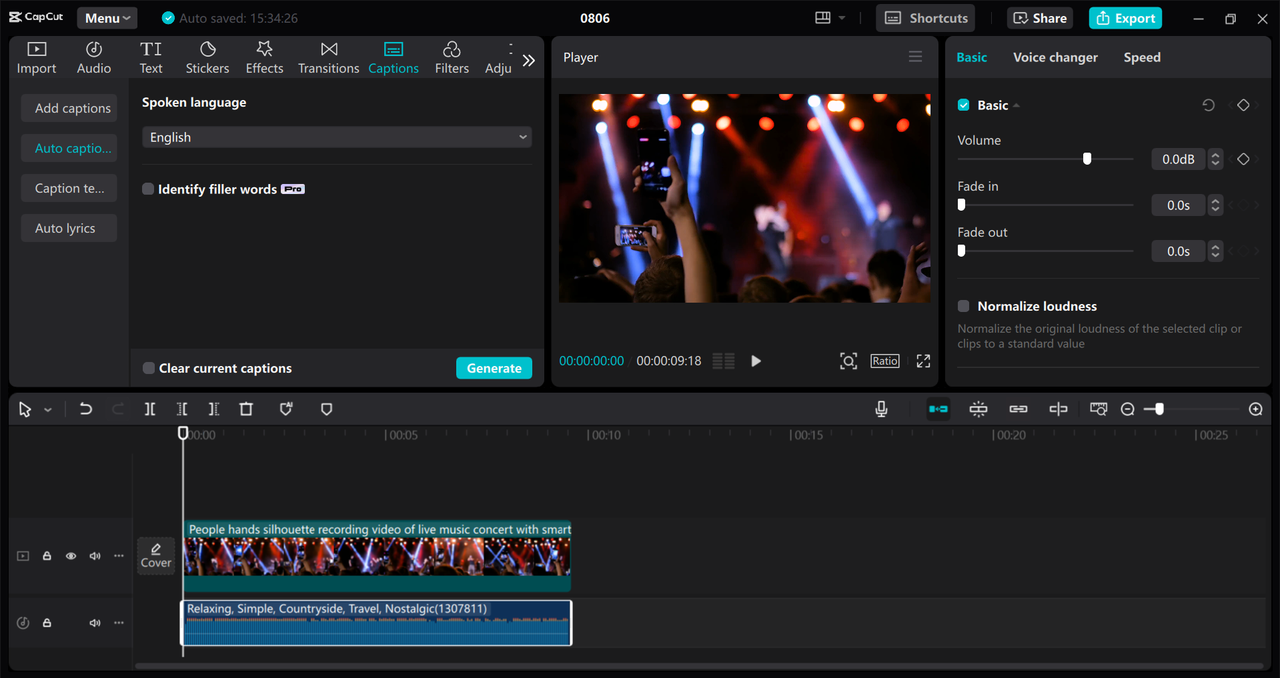 Interface of CapCut desktop video editor - an easy way to instantly speed up a song