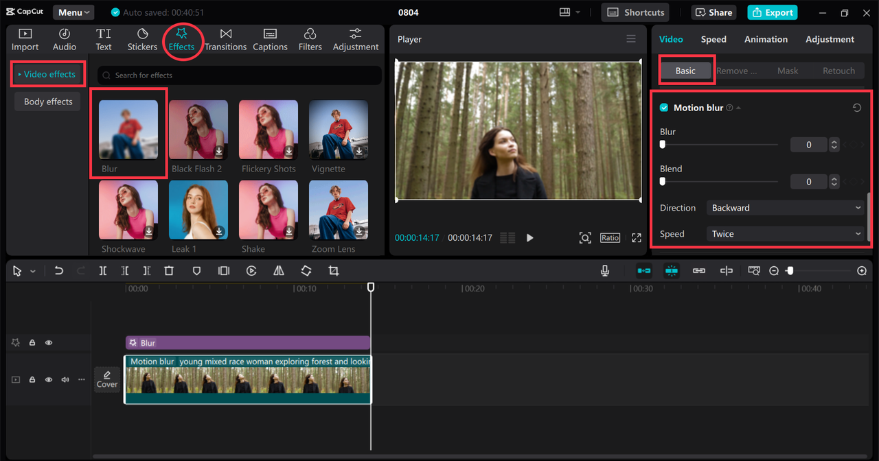 Adjusting motion blur effects to your video in the CapCut desktop video editor