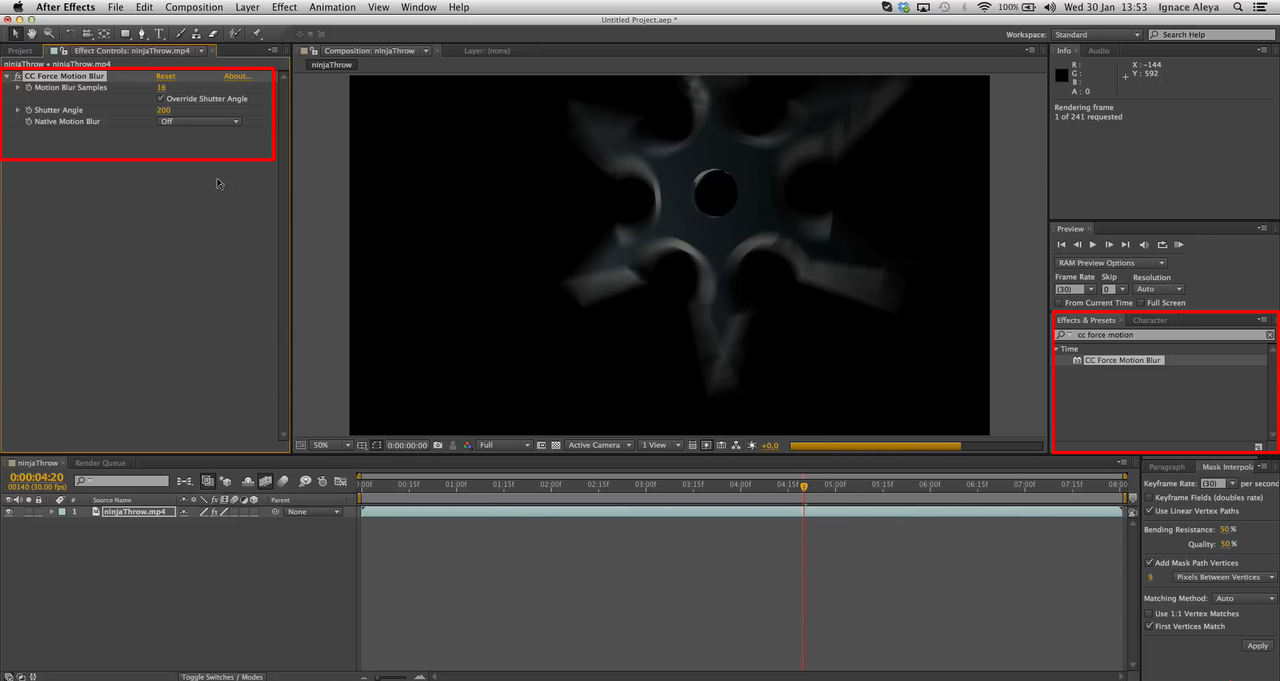 Interface of CC Force blur in After Effect