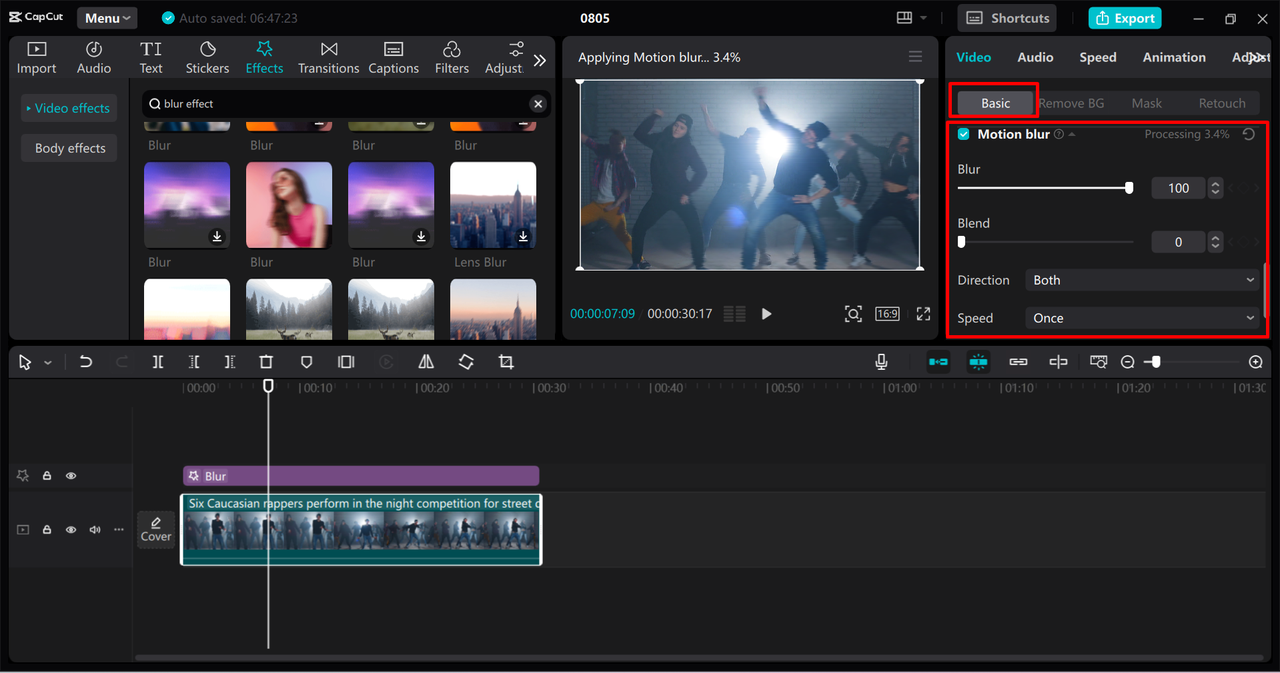 Adding and customizing motion blur in the CapCut desktop video editor