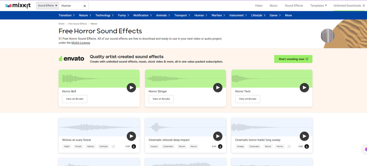 Mixkit provides a wide range of royalty-free horror sound effects