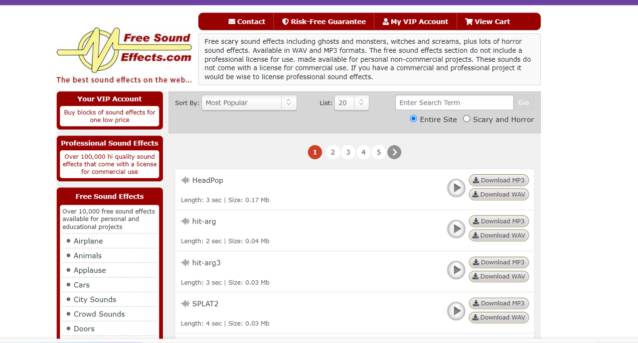 Free Sound Effects offers a diverse range of scary sounds