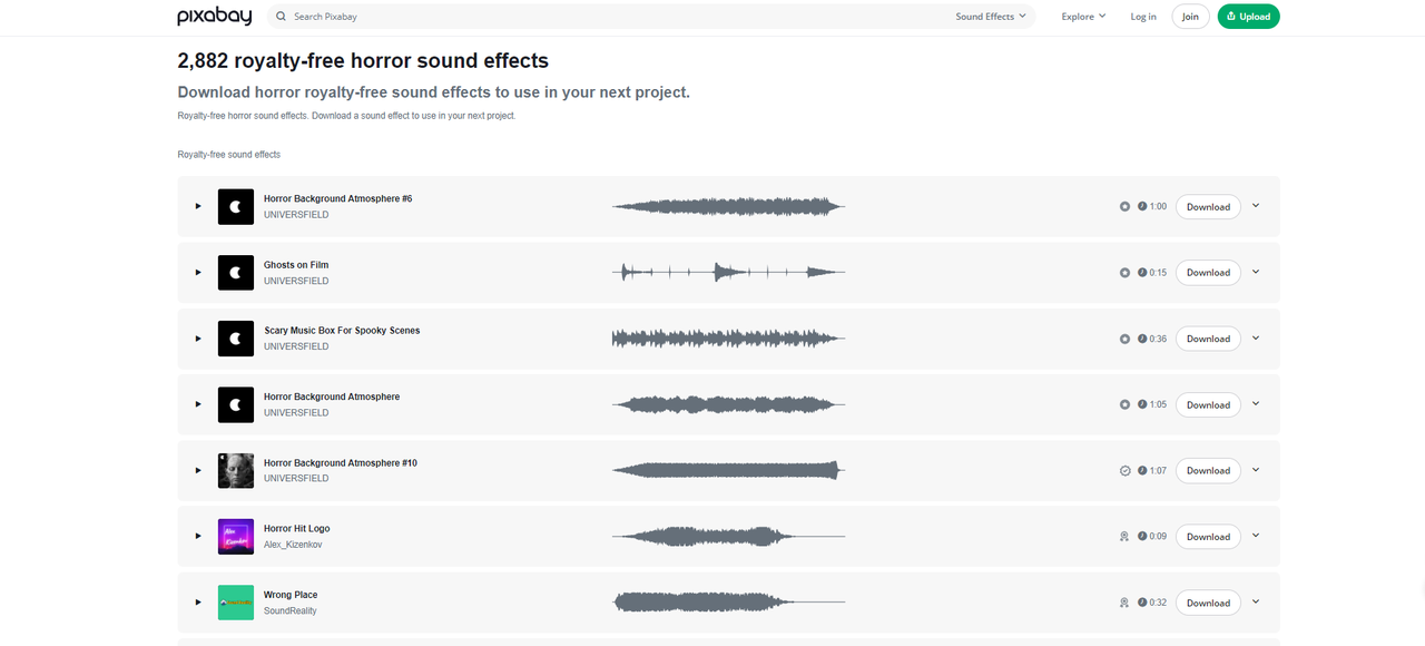 Pixabay provides a selection of royalty-free horror sound effects