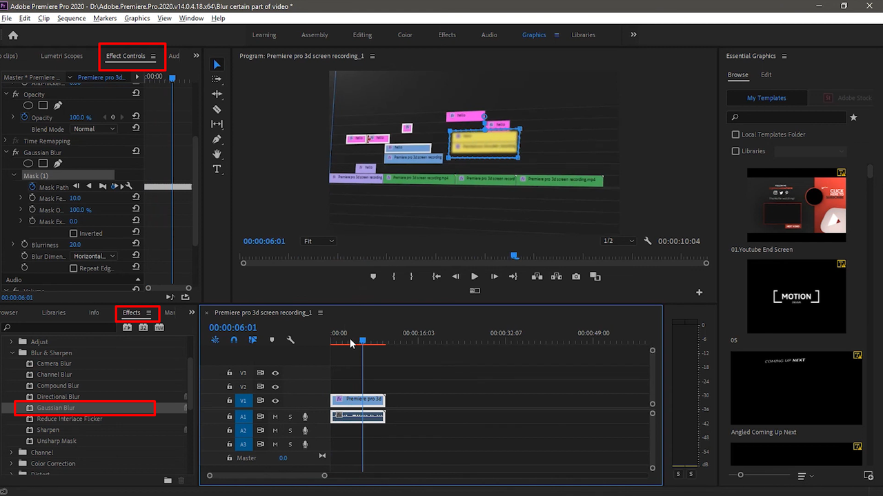 Interface showing how to blur a specific area in Premiere Pro