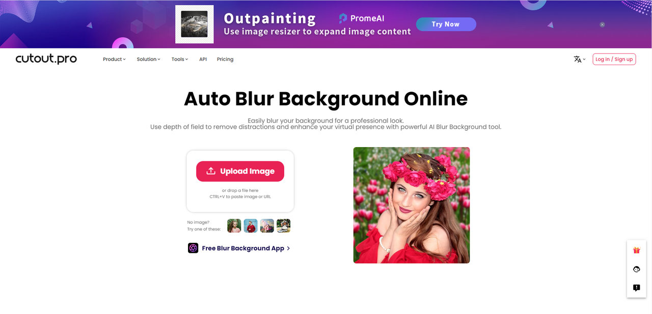 Interface of Cutout Pro - an effective way to blur background online 