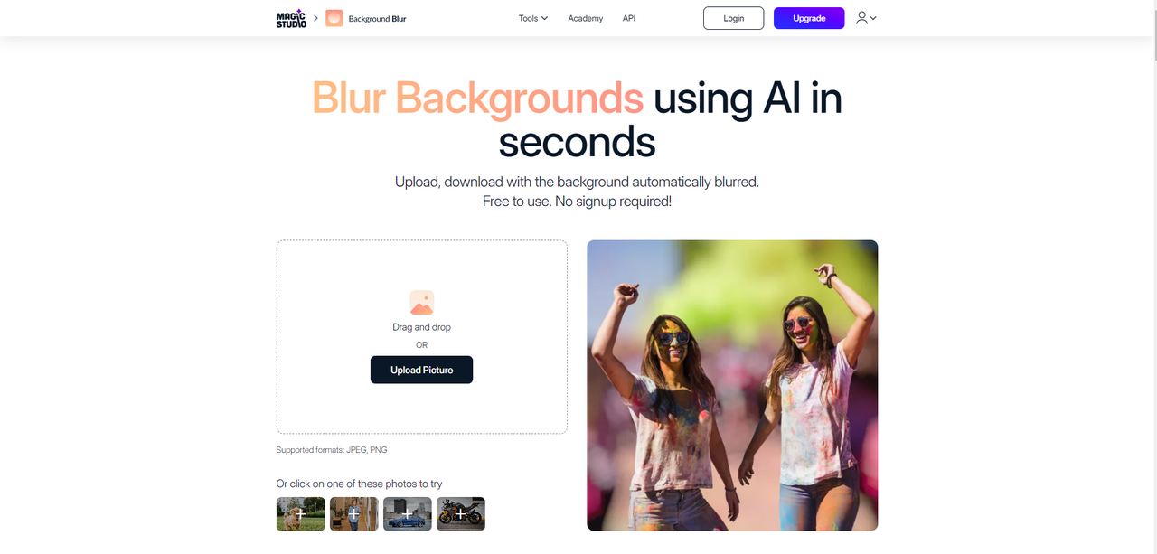 Interface of Magic Studio - easily blur image background online for free