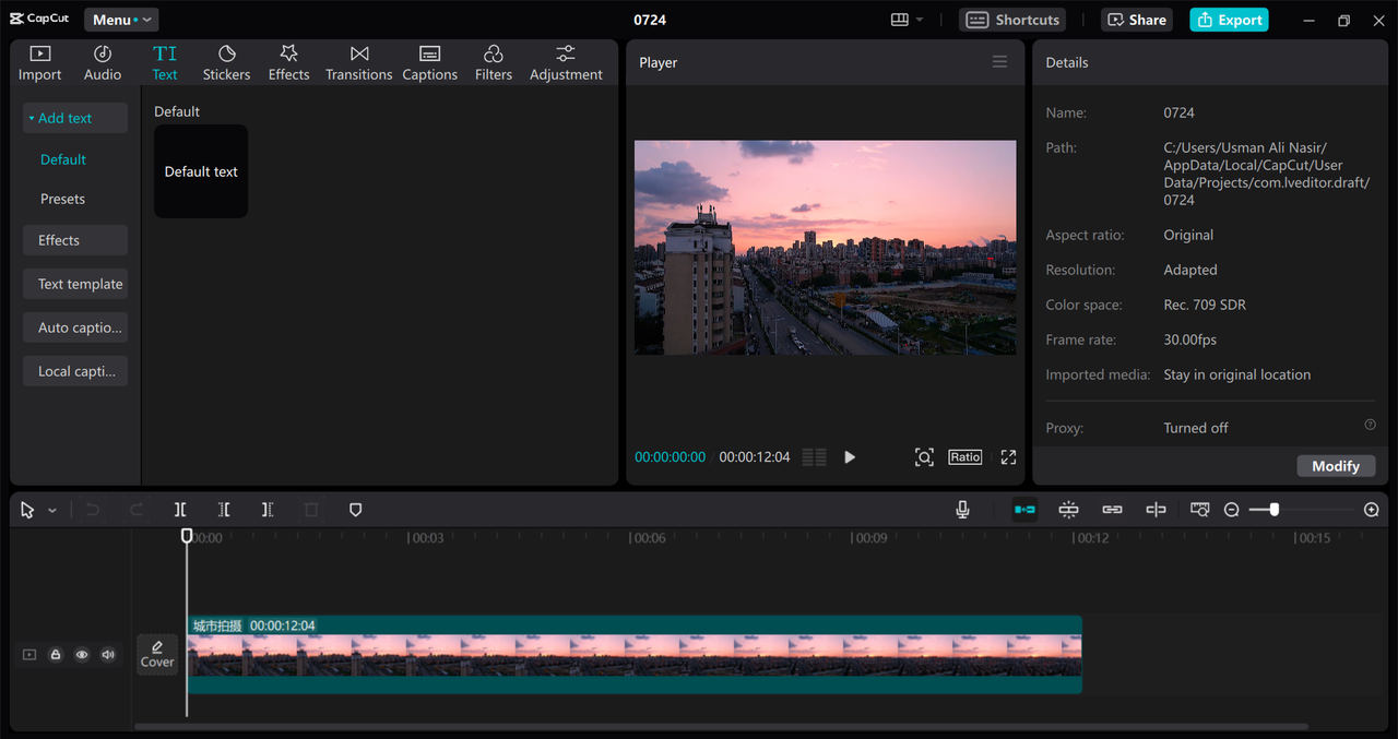 Interface of CapCut desktop video editor - a professional editing software to remove video grains