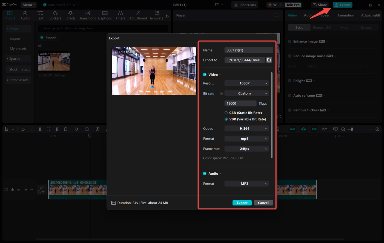 Exporting a clear video from the CapCut desktop video editor