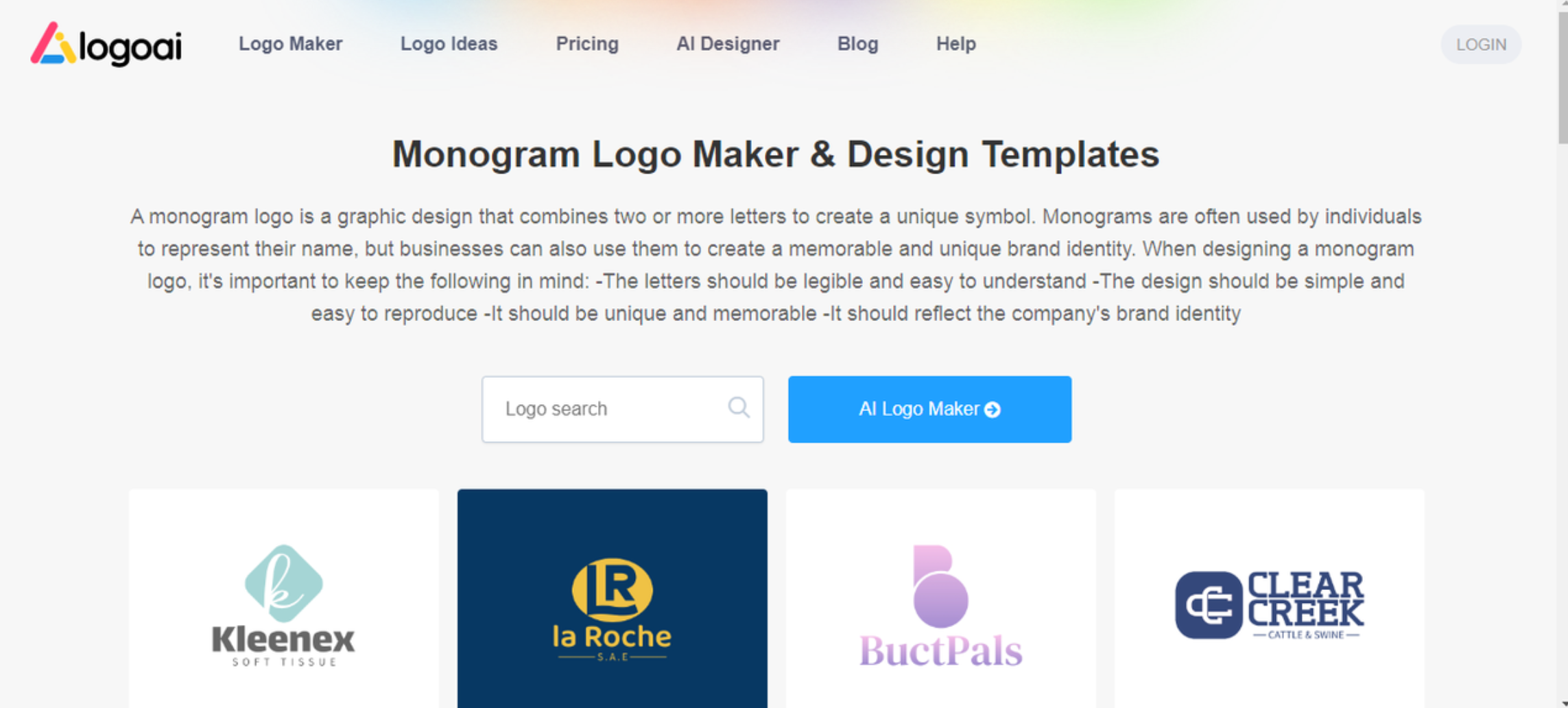 Image showing LogoAI's monogram generator online free design page