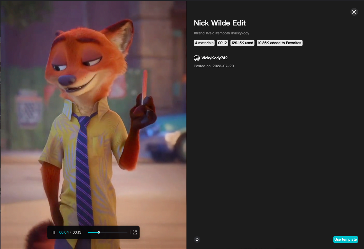 Applying Nick Wilde's edit template