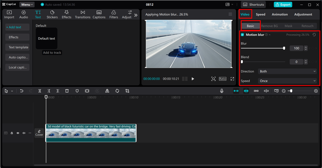 Editing interface of the CapCut desktop video editor - a perfect tool to add motion blur to videos