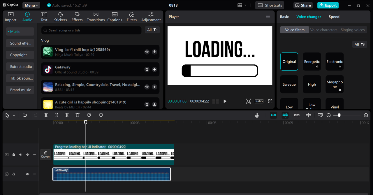 Editing interface of the CapCut desktop video editor - a perfect intro and outro maker