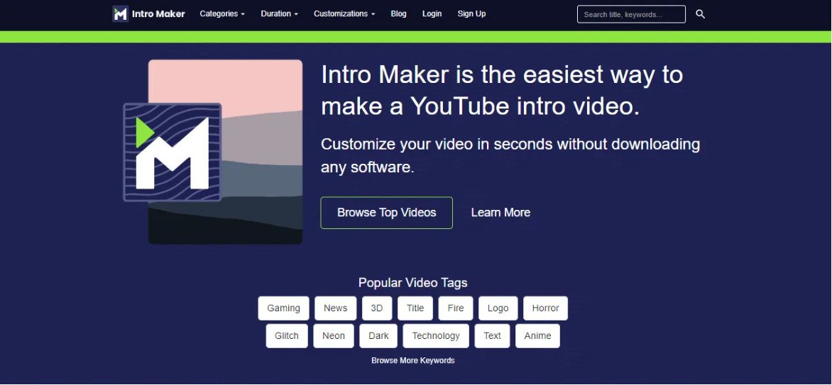 Interface of Intro Maker- an easy-to-use tool to create YouTube intros and outros