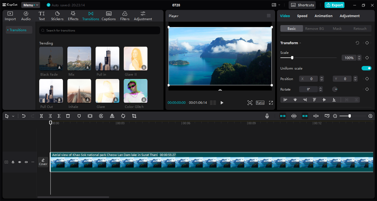 Interface of the CapCut desktop video editor - the best tool for vlog intro templates