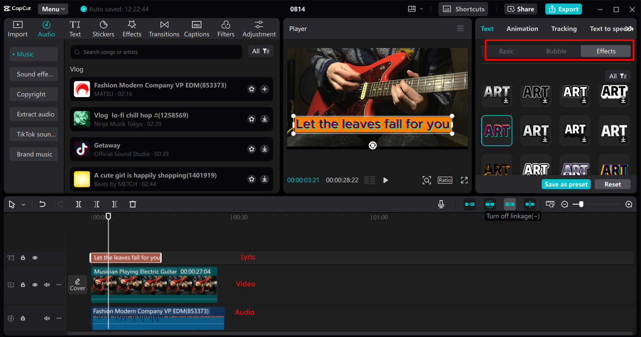 Customizing lyric templates in the CapCut desktop video editor