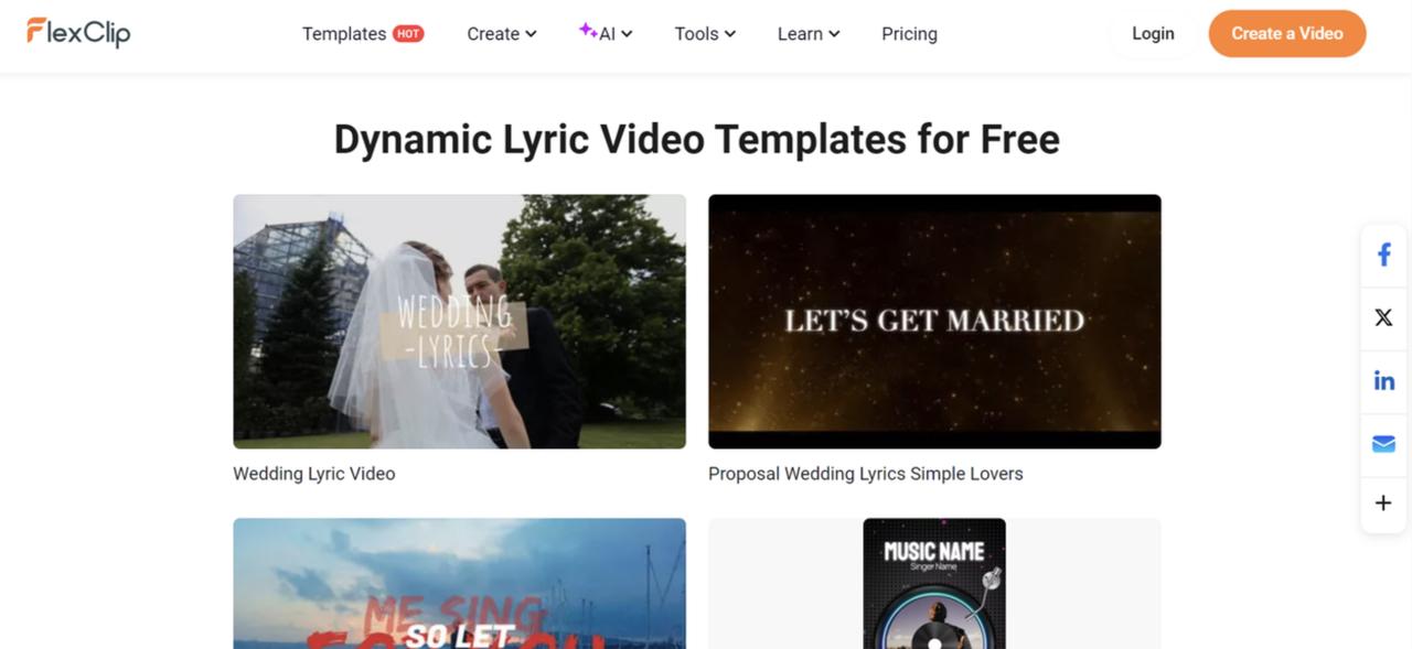 Exploring free lyrics templates on FlexClip