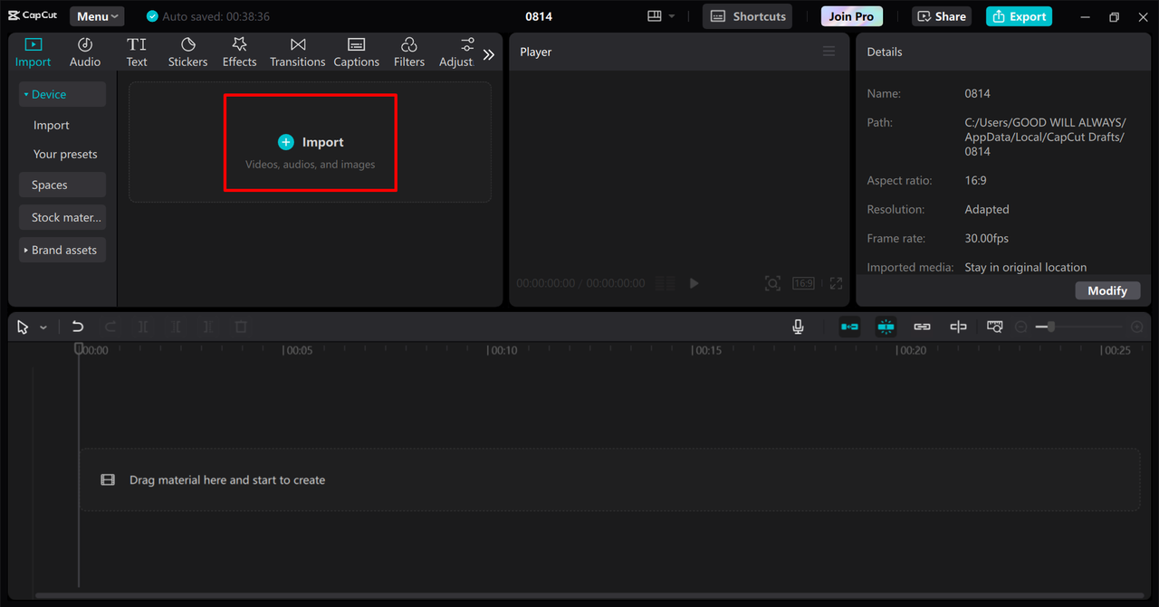 Importing a video to the CapCut desktop video editor 