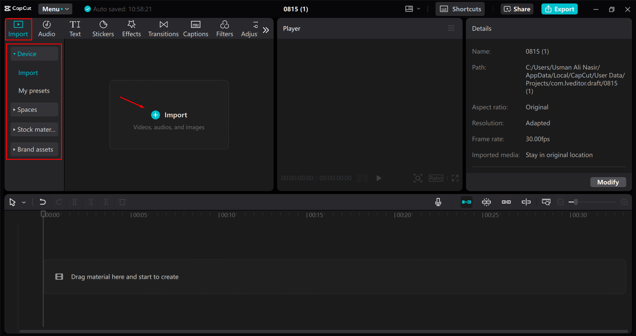 Importing media into the CapCut desktop video editor