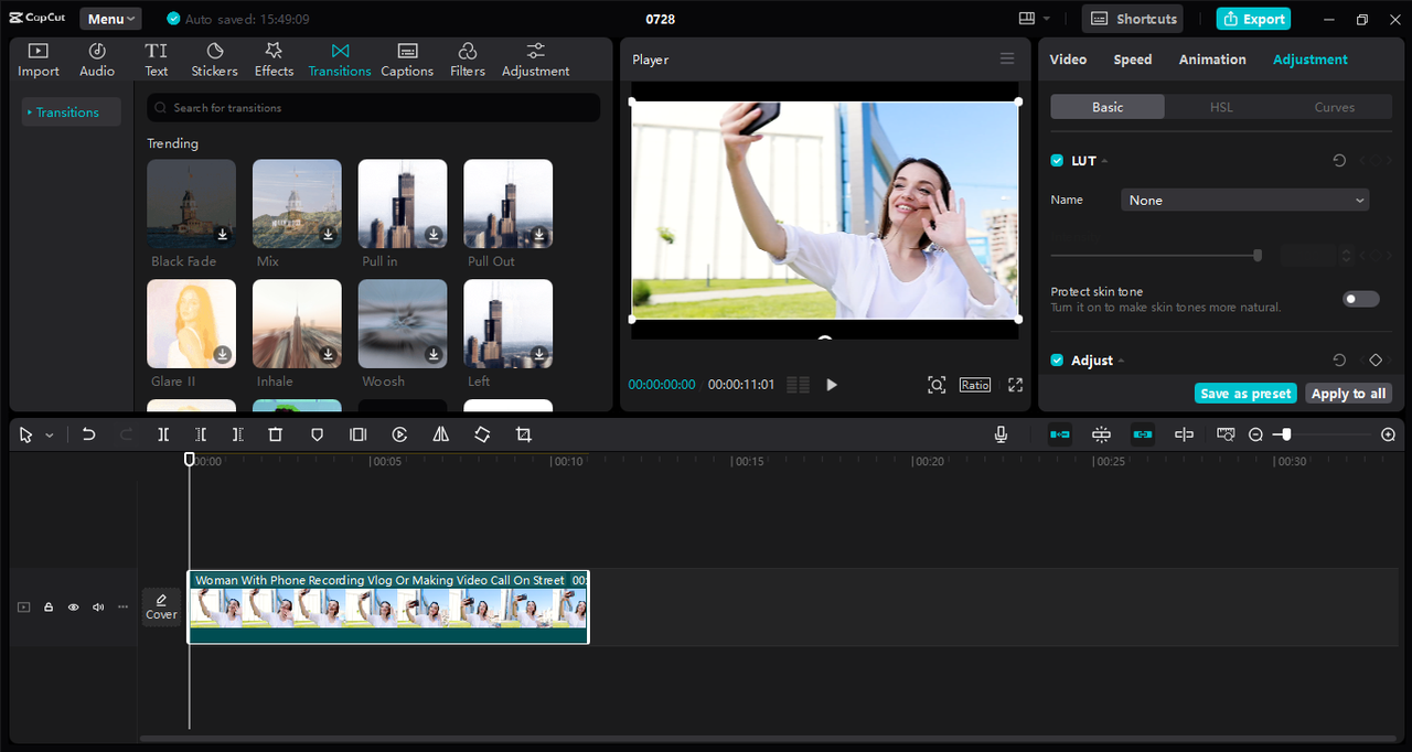 Interface of the CapCut desktop video editor - an excellent way to explore vlog video templates