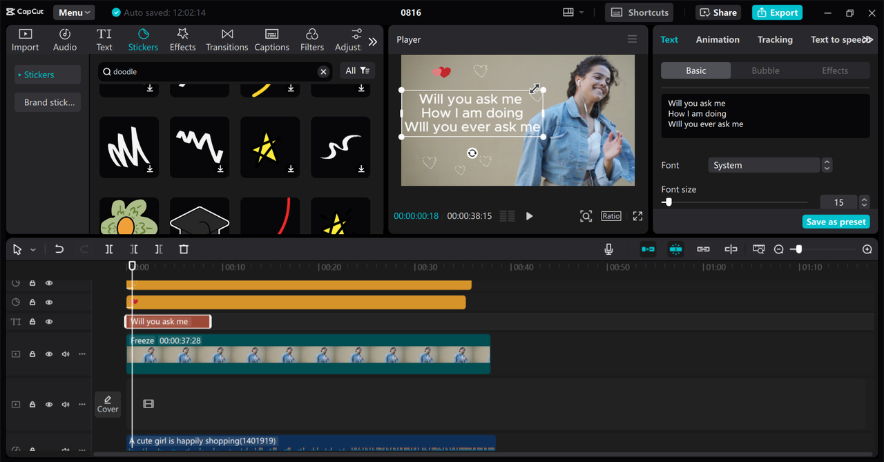 Customizing the template in the CapCut desktop video editor