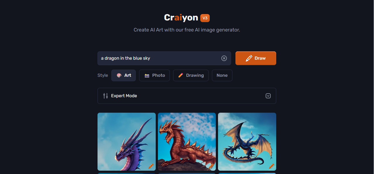 Craiyon's interface