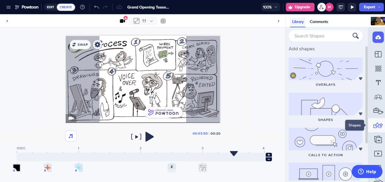 An interface of whiteboard animation tool - Powtoon 