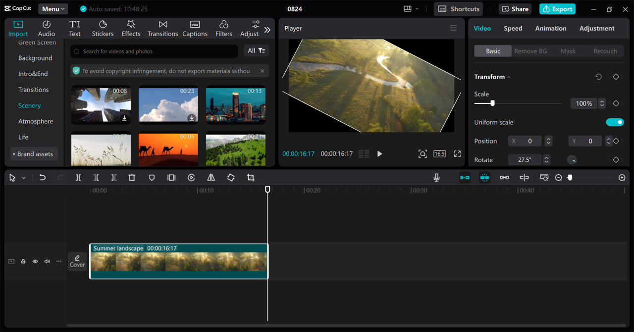 Editing interface of the CapCut desktop video editor - a perfect tool to rotate MP4 videos