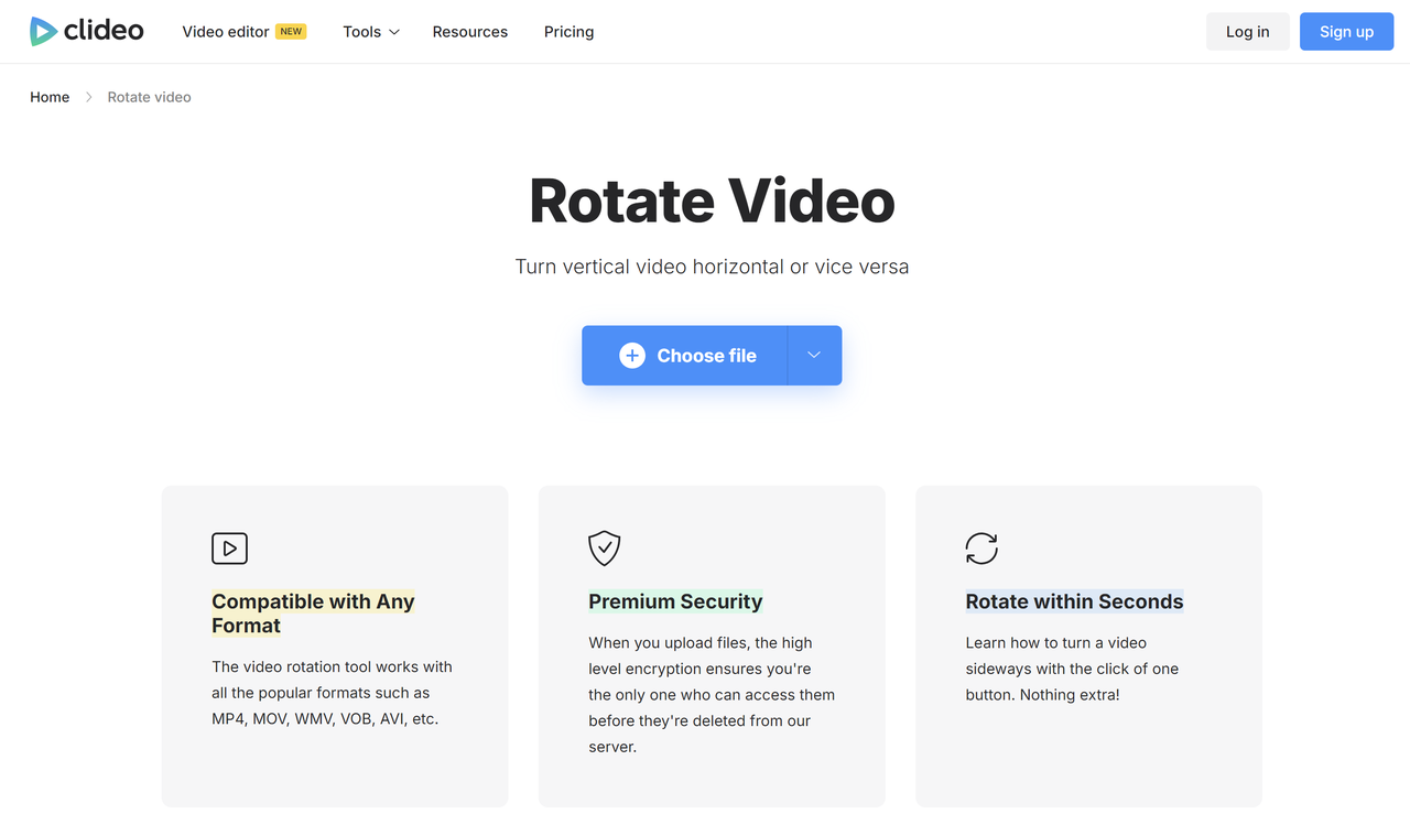 Interface of rotating a video in Clideo