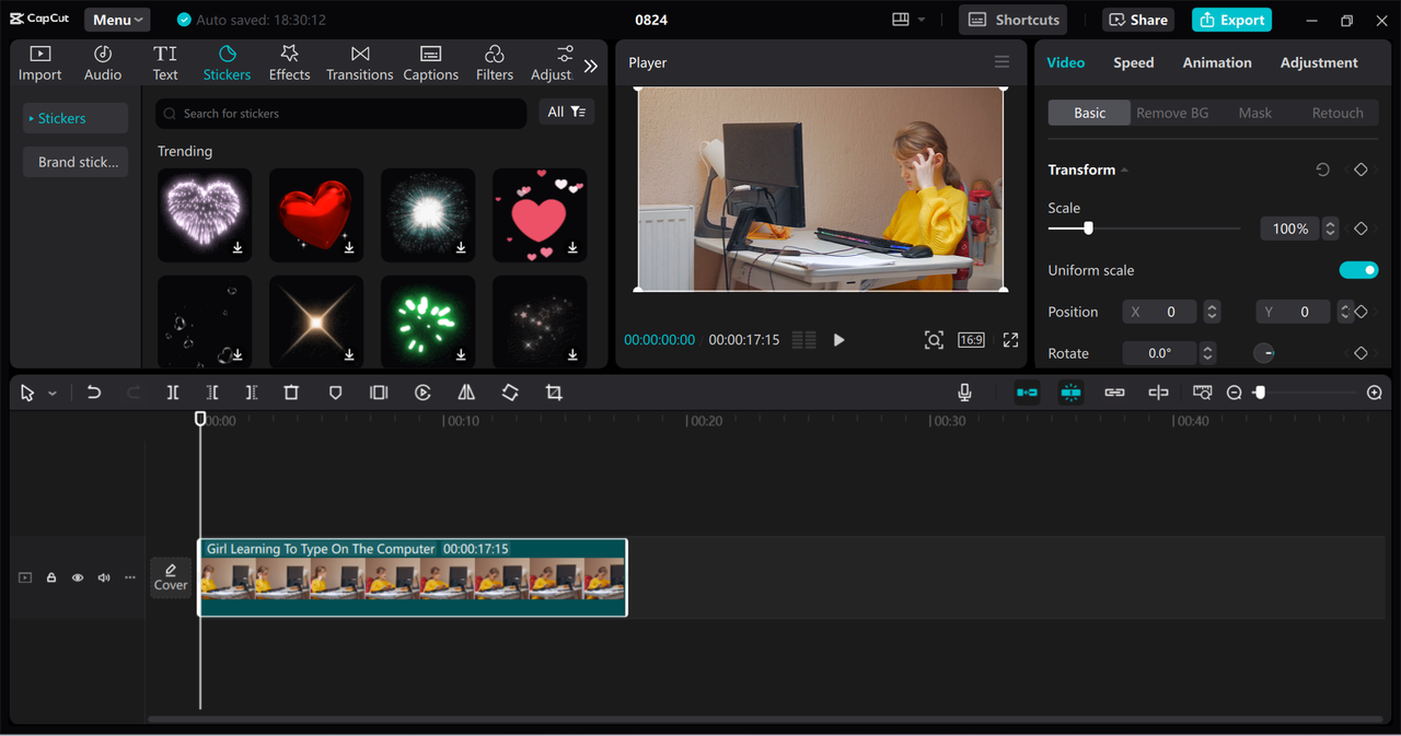 Editing interface of the CapCut desktop video editor - a perfect tool to flip video