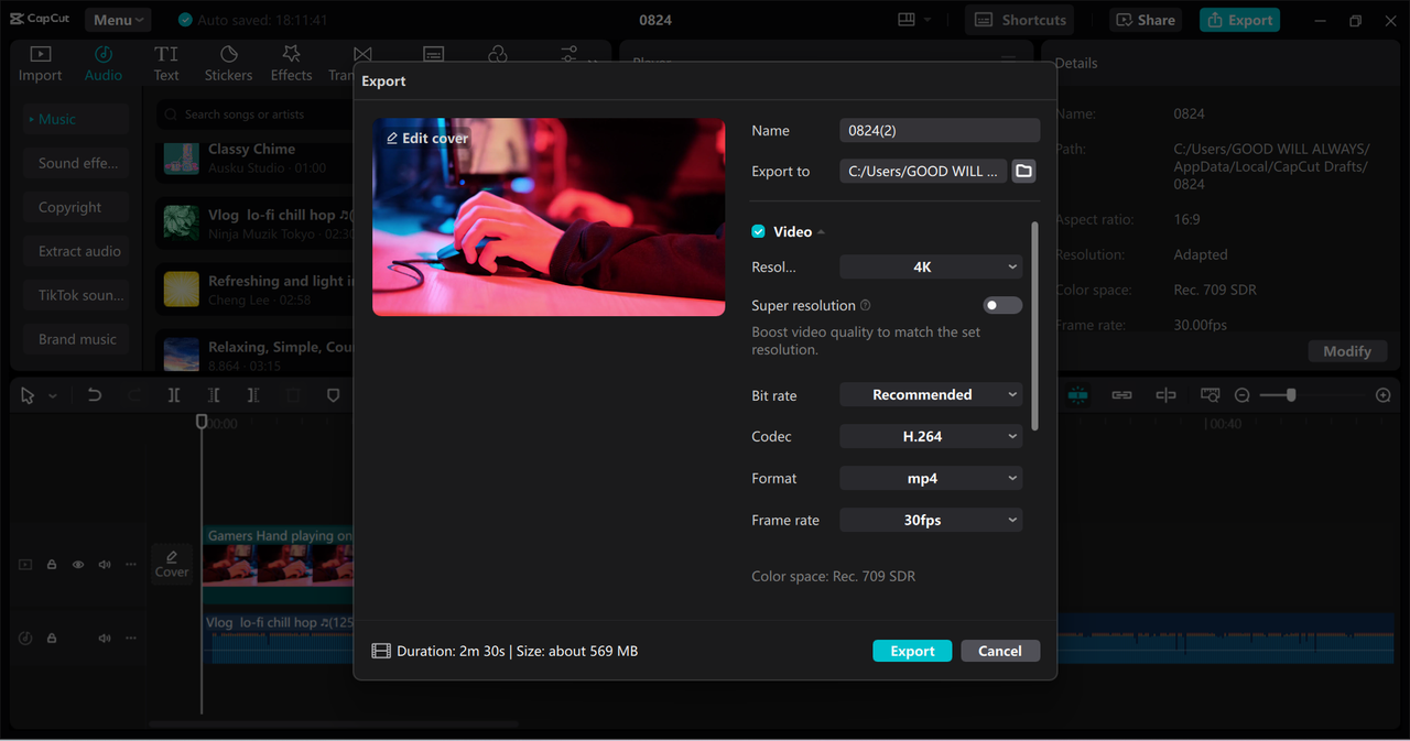 Exporting a video from the CapCut desktop video editor