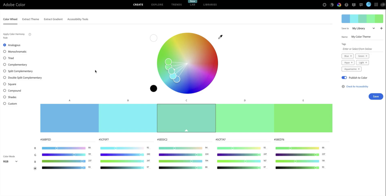 Interface showing an easy way to use wheel color in Adobe