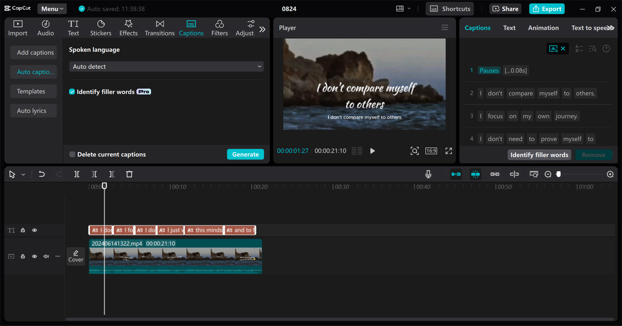 Editing interface of the CapCut desktop video editor - a professional tool to enhance Bengali voice