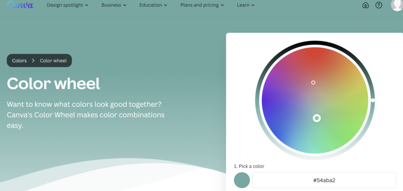 Interface of Canva - an easy-to-use free color wheel online