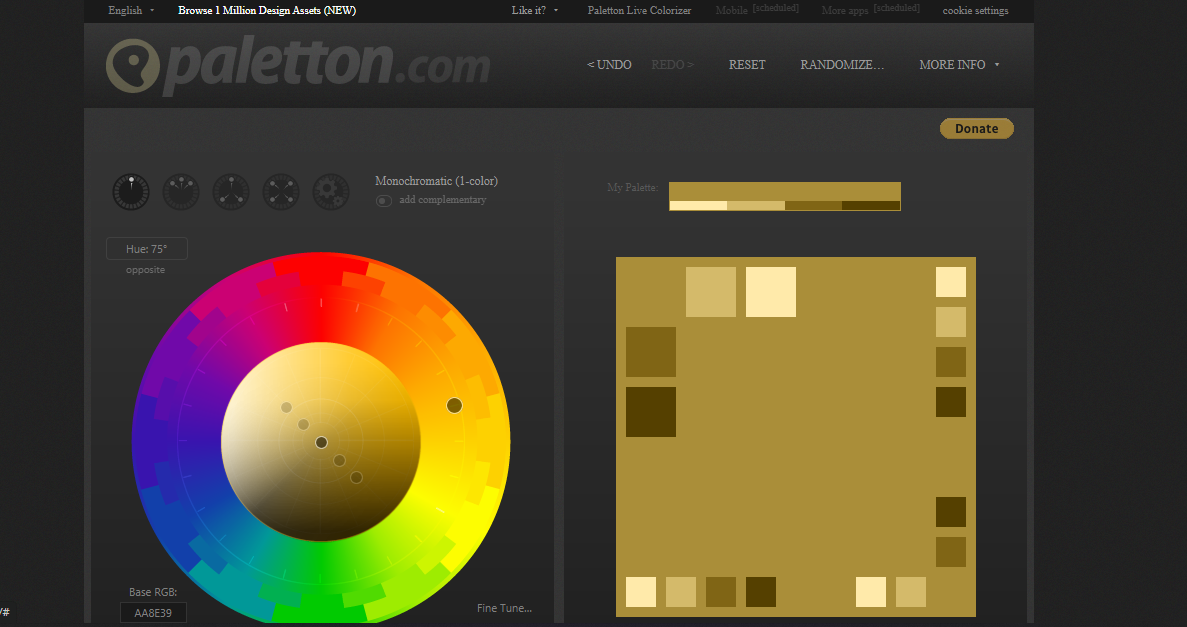 Interface of Paletton - a user-friendly color wheel website