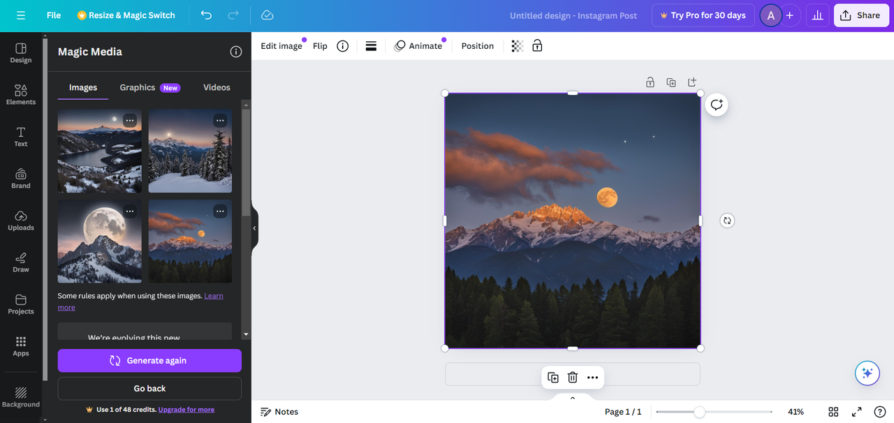 Canva's Magic Media editing interface