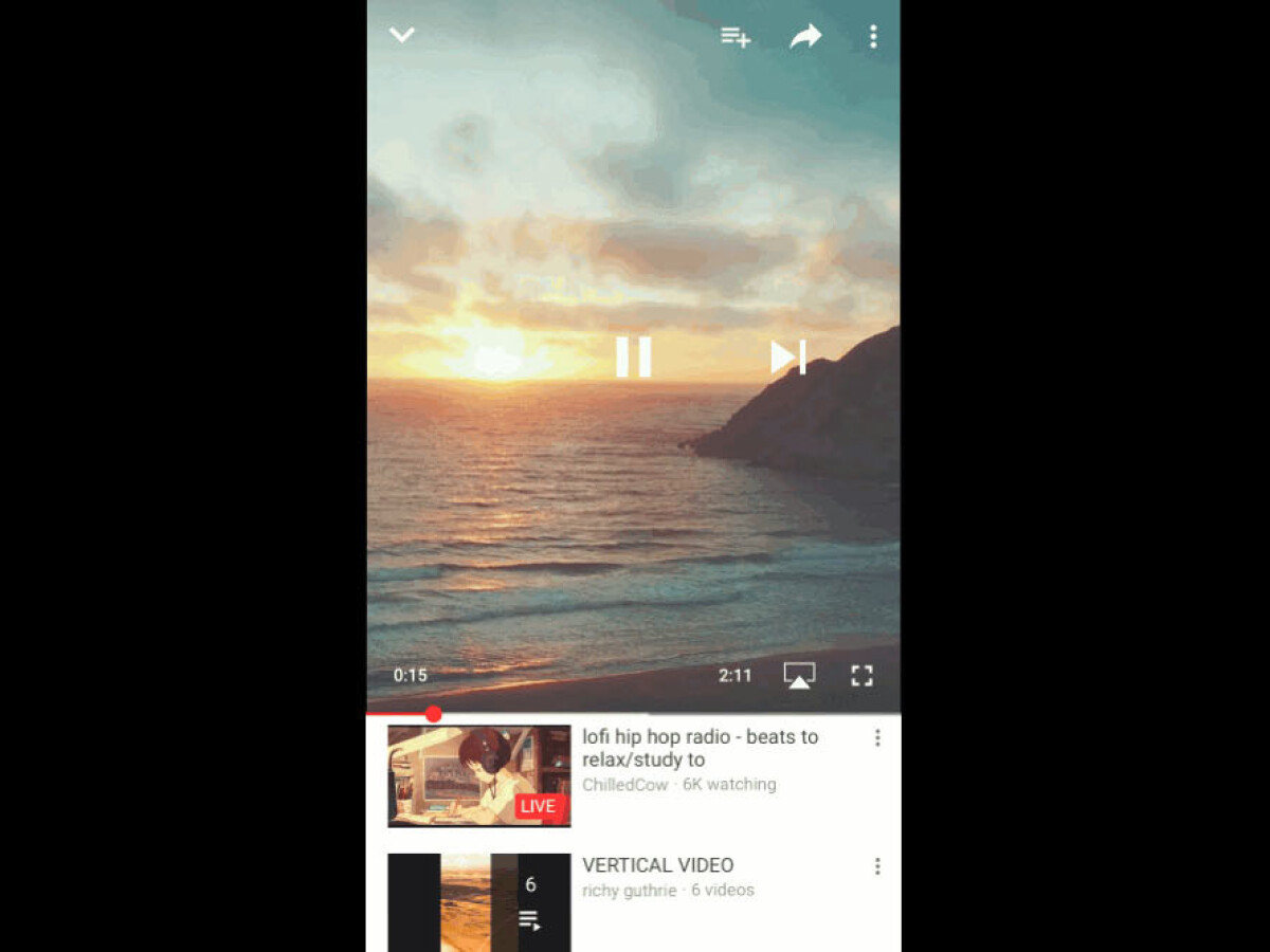 Interface showing vertical video on YouTube