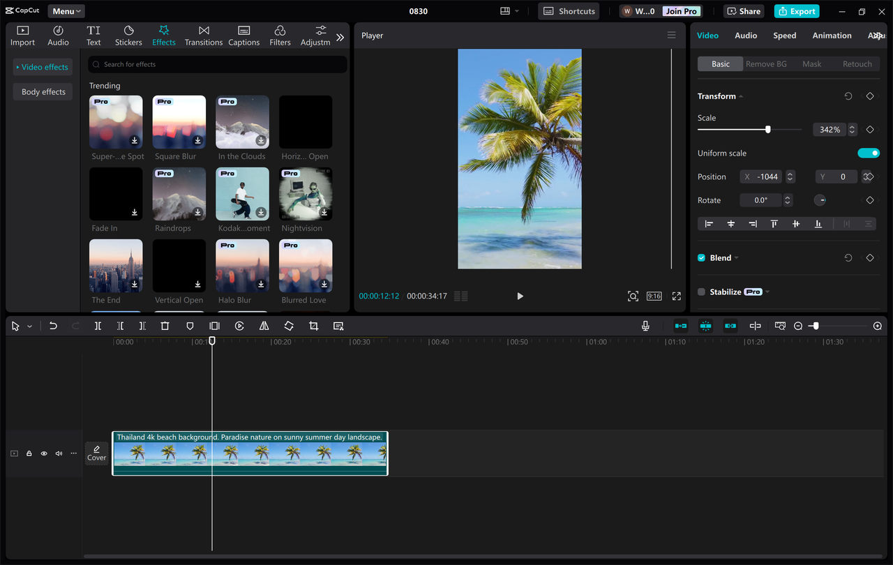 Editing interface of the CapCut desktop video editor - a professional tool to create vertical video for YouTube 