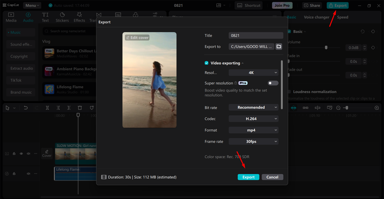 Exporting vertical video from the CapCut desktop video editor 