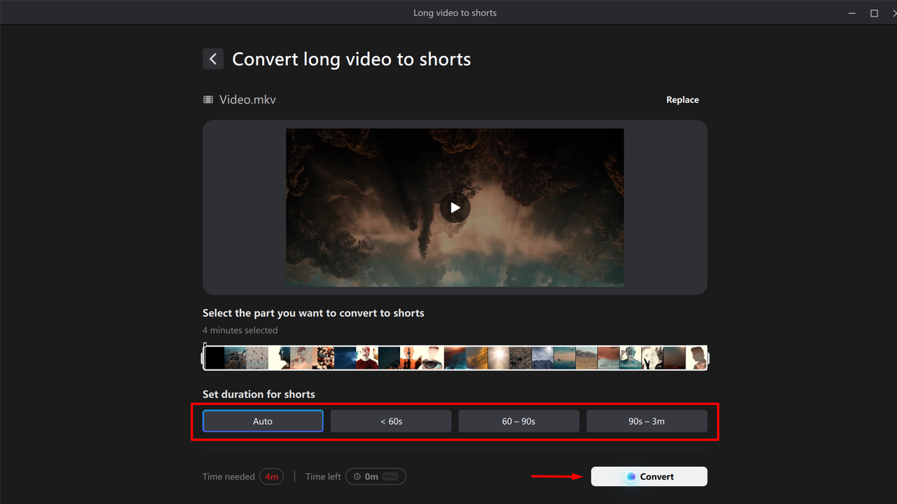 Setting length to get vertical video for YouTube in CapCut desktop video editor