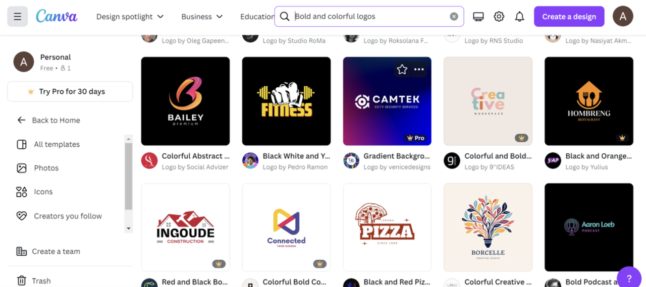 Bold and colorful logo templates on Canva