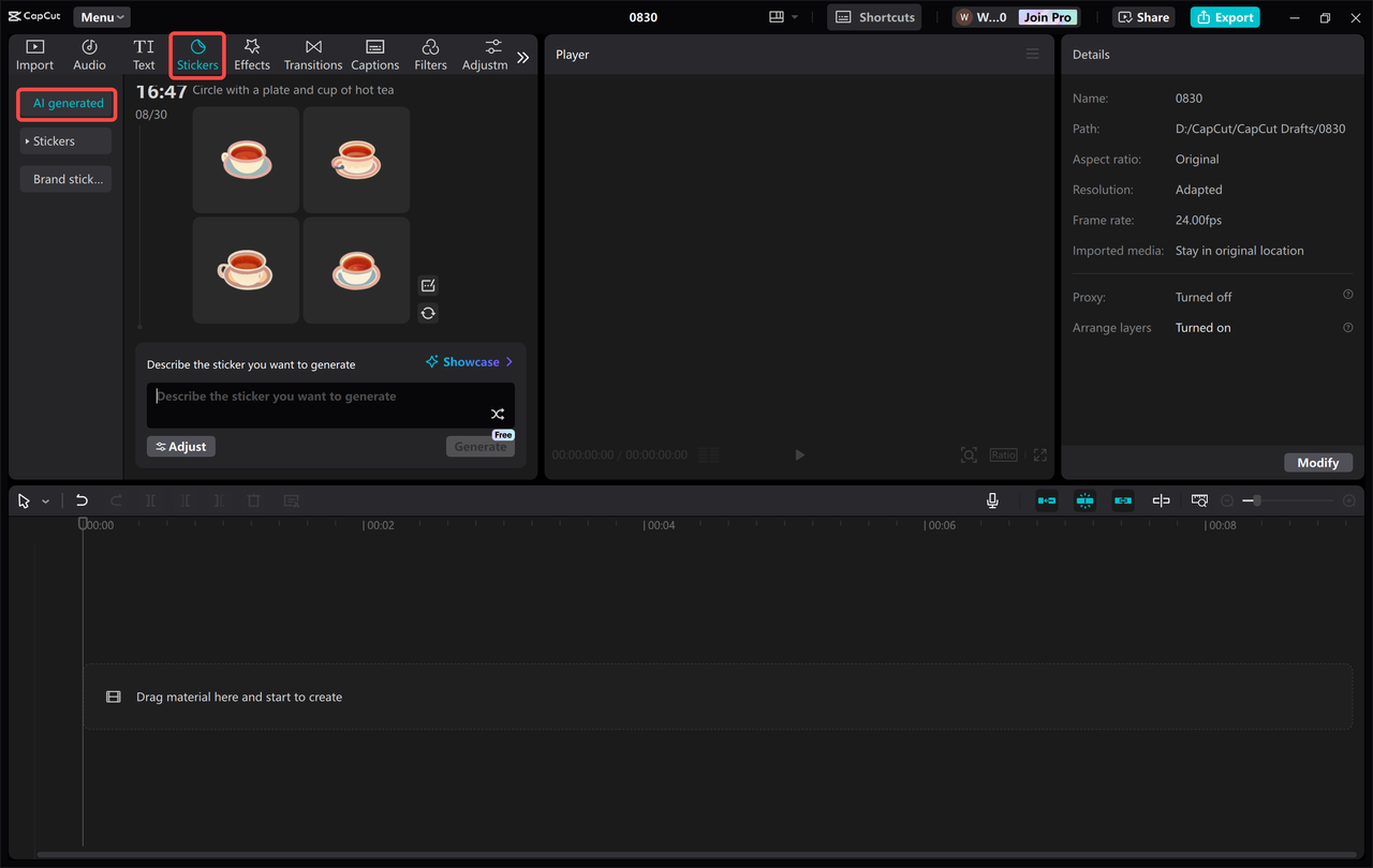 Set up your logo concept in the CapCut desktop video editor 