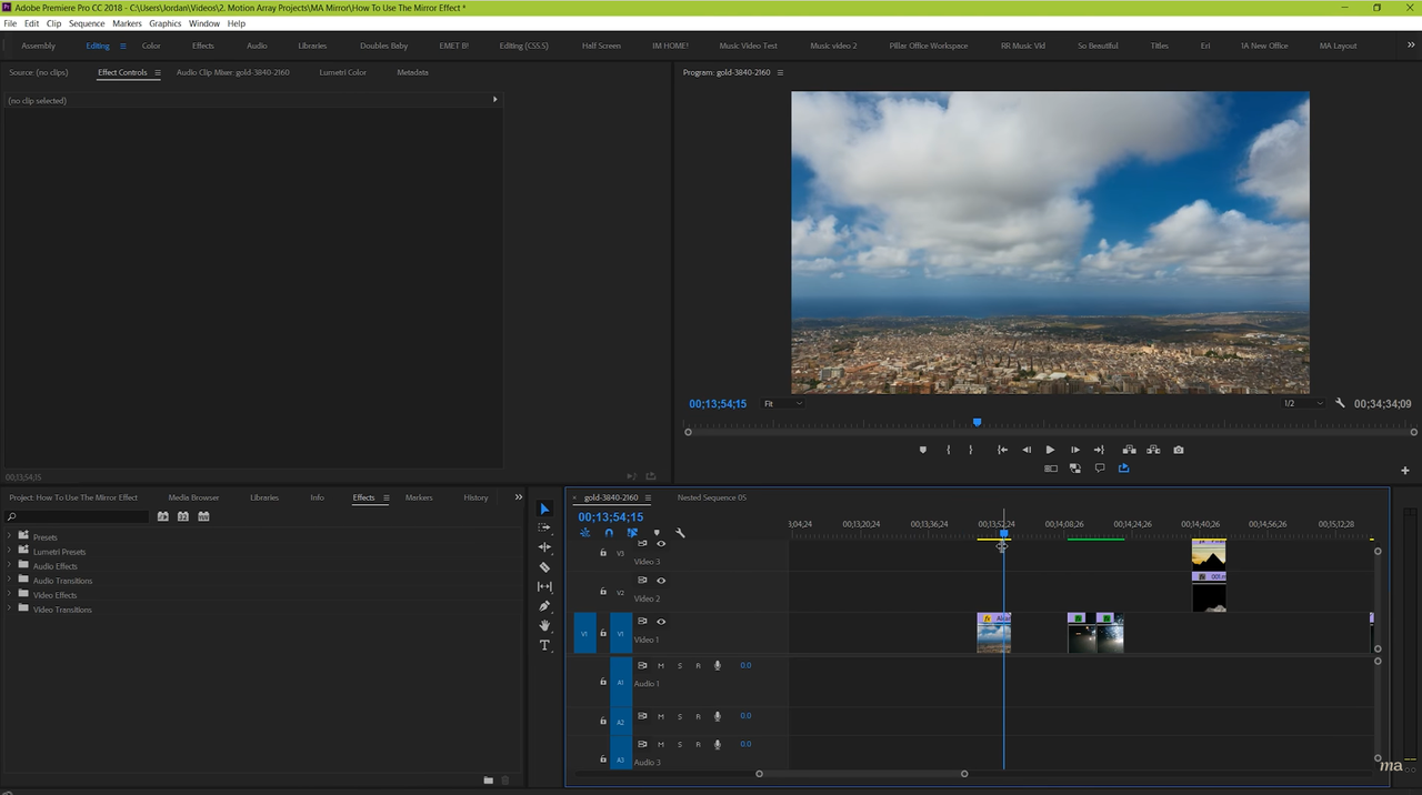 Importing the video into Premiere Pro for mirror effect