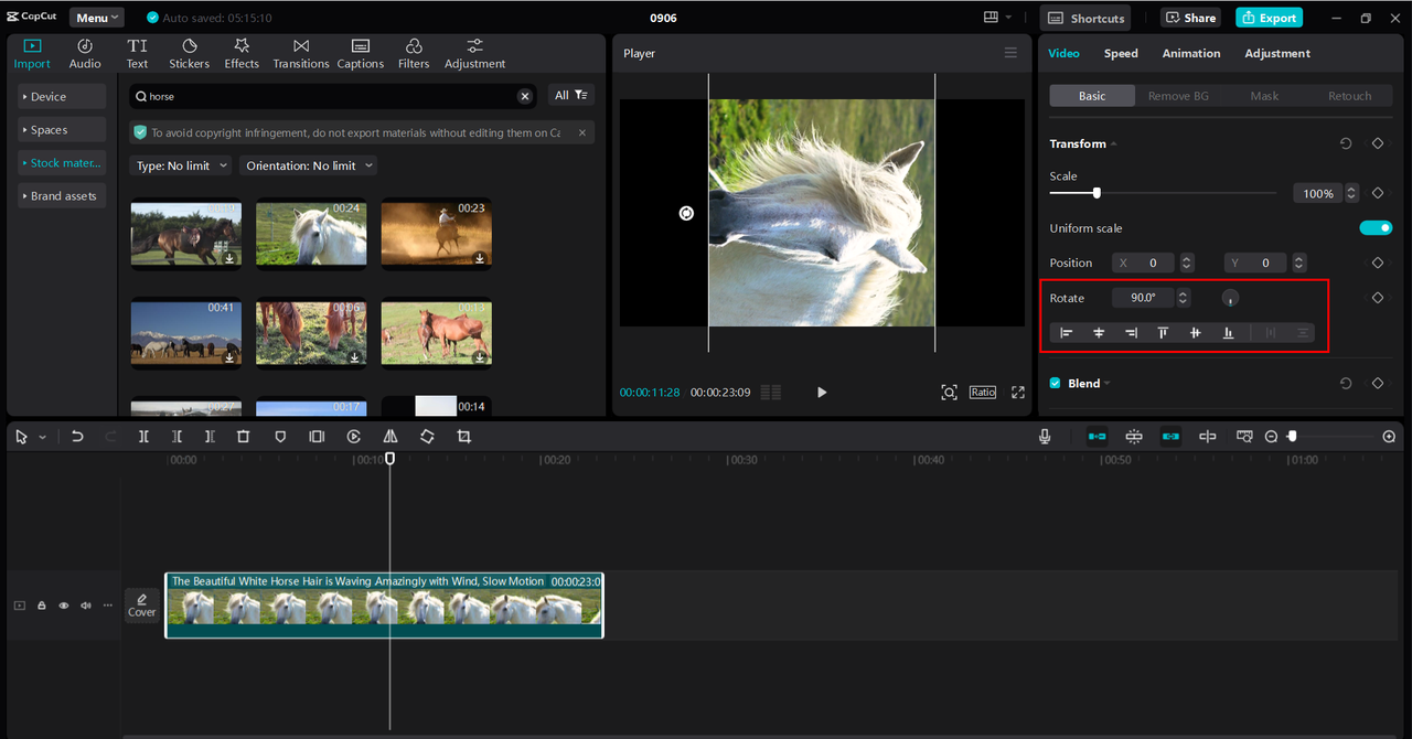 Showing interface of CapCut desktop editor for rotating video free