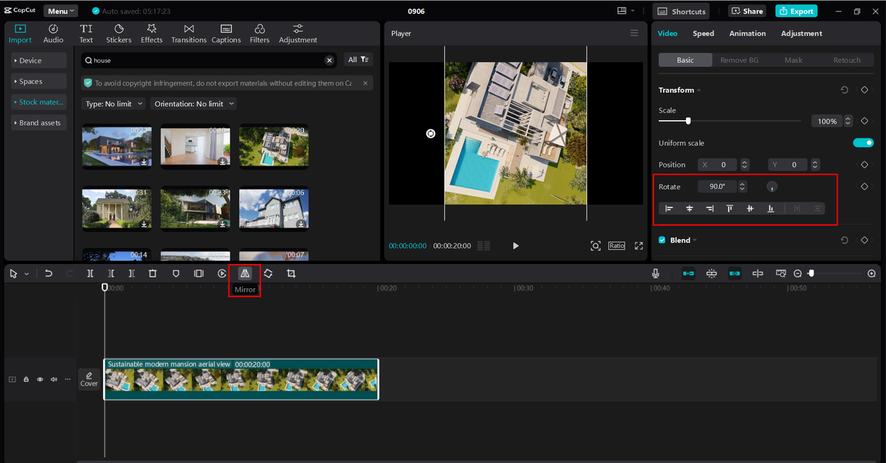 Rotating a video in CapCut desktop video editor