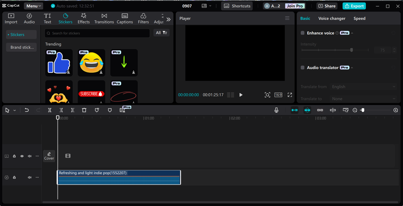 Editing interface of the CapCut desktop video editor - a perfect tool to refine and customize Japanese voices