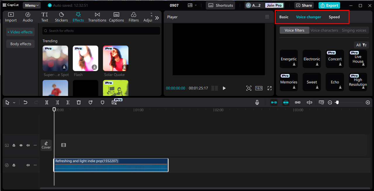 Customizing the Japanese voice in the CapCut desktop video editor