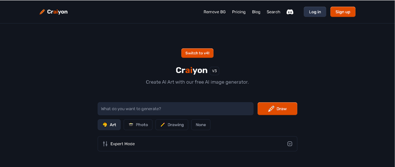 Interface of Craiyon - free AI art generation tool